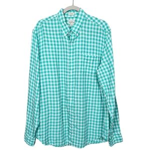 J. Crew Baird McNutt Irish Linen Green White Plaid Button Up Shirt Mens Size LT